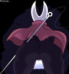 2023 2_horns anthro anus arthropod artist_name black_arms black_body black_butt bodily_fluids butt cave cloak clothing davidsanchan digital_drawing_(artwork) digital_media_(artwork) female fighting_pose genital_fluids genitals hi_res holding_object holding_weapon hollow_knight horn hornet_(hollow_knight) insect looking_forward low-angle_view motion_lines nail_(weapon) not_furry pose pussy rear_view red_cloak red_clothing silk simple_background solo standing team_cherry text thick_thighs vaginal_fluids weapon white_text wide_hips