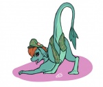 2016 all_fours anthro ass_up belly_scales blue_body blue_scales blush brown_hair butt clb clothing countershade_tail countershade_torso countershading covering covering_self disney english_text female green_body green_scales hair hat headgear headwear loch_ness_monster marine mostly_nude nessie_(disney) non-mammal_hair open_mouth pattern_clothing pattern_headgear pattern_headwear pattern_scarf plaid plaid_clothing plaid_headgear plaid_headwear plaid_scarf raised_tail red_hair scales scalie scarf signature simple_background solo tail tail_tuft tam_o'_shanter text the_ballad_of_nessie tongue tongue_out toony tuft white_background