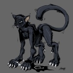 black_body black_fur blue_eyes bodily_fluids breasts claws digitigrade drooling feet female feral fur hindpaw nude paws piercing saliva solo tail transformation whiskers nolaf domestic_cat felid feline felis mammal 1:1 2007