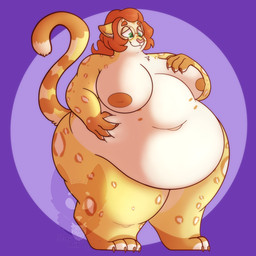 anthro belly belly_folds belly_grab big_belly biped eyewear female female_anthro fondling fur glasses green_eyes hair markings morbidly_obese morbidly_obese_anthro morbidly_obese_female nude nude_anthro nude_female obese obese_anthro obese_female orange_hair orange_markings overweight overweight_anthro overweight_female round_glasses self_fondle solo spots spotted_body spotted_fur standing striped_markings striped_tail stripes tail tail_markings thick_thighs weight_gain yellow_body yellow_fur strawberrymilkdog felid leopard mammal pantherine 1:1 absurd_res hi_res