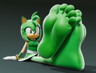 5_toes alternate_color anthro barefoot breasts clothing feet female foot_focus gloves green_body green_clothing green_eyes handwear soles solo toes feetymcfoot sega sonic_the_hedgehog_(series) amy_rose eulipotyphlan hedgehog mammal 3d_(artwork) digital_media_(artwork) hi_res