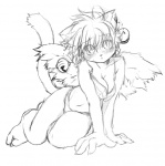 blush bra breast_squish breasts clothed clothing feathered_wings feathers female looking_at_viewer nervous panties shy skimpy solo squish tail underwear wings takla legend_of_mana mana_(series) square_enix daena domestic_cat felid feline felis mammal black_and_white monochrome sketch