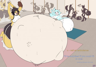 anthro athletic_wear belly belly_to_belly big_belly big_butt birth bodily_fluids both_pregnant breath butt drooling fetal_kick fetal_movement gym huge_belly huge_butt hyper hyper_belly hyper_pregnancy male multiple_pregnancies panting pregnant pregnant_anthro pregnant_male public saliva stretching text water_breaking yoga yoga_mat v-draws-ad puma_luma vinyl_iceheart cougar domestic_cat felid feline felis mammal 2026 english_text hi_res