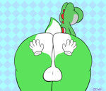 anthro anus backsack balls big_butt bouncing_butt butt butt_focus butt_grab butt_jiggle fondling genitals grope hand_on_butt jiggling male perineum presenting presenting_hindquarters rear_view simple_background solo surprise thick_thighs white_balls white_perineum otherthatguy mario_bros nintendo green_yoshi scalie yoshi 2019 animated loop no_sound short_playtime webm