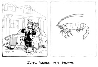 anthro biped car classy clothed clothing digitigrade dress female feral fully_clothed group humor male pun romantic romantic_couple simple_background suit tail text trio vehicle visual_pun helvetica_(artist) mythology aquatic arthropod canid canine canis crustacean mammal mythological_canine mythological_creature shrimp werecanid werecanine werecreature werewolf wolf black_and_grey english_text line_art monochrome multiple_images