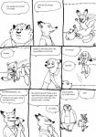 anthro baby benjamin_clawhauser bernielover bibi_wilde canid canine cheetah clothing comic disney english_text felid feline fox group hi_res hybrid lagomorph male mammal monochrome nick_wilde playing red_fox simple_background speech_bubble text true_fox white_background young zootopia