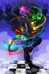 anthro black_nose bondage_pants bottomwear clothing dancing glowing glowstick glowsticking hair looking_at_viewer male pants purple_hair rave solo spots tail eldiman varry felid leopard mammal pantherine 2:3 digital_media_(artwork) hi_res