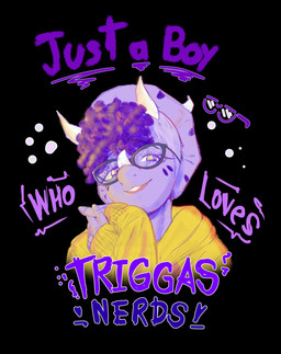 3_horns anthro clothing eyelashes eyewear facial_horn fantasy_slur female glasses hair horn looking_at_viewer multi_horn nerd nose_horn open_mouth open_smile purple_body purple_eyes purple_hair purple_scales round_glasses scales short_hair smile snout solo sweater text topwear yellow_clothing yellow_sweater yellow_topwear yonstar_studios cavemanon_studios goodbye_volcano_high ko_op_(game_developer) snoot_game trish_(gvh) ceratopsian ceratopsid chasmosaurine dinosaur marginocephalian ornithischian prehistoric_species reptile scalie triceratops 2024 digital_drawing_(artwork) digital_media_(artwork) english_text hi_res