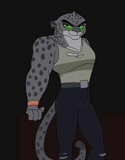 4_fingers anthro belt belt_buckle black_bottomwear black_clothing black_eyebrows black_pants bottomwear breasts buckle closed_smile clothed clothed_anthro clothed_female clothing ear_piercing ear_ring eyebrows eyelashes female fingers fully_clothed fully_clothed_anthro fully_clothed_female fur furrowed_eyebrows green_clothing green_shirt green_tank_top green_topwear grey_belt grey_body grey_fur grey_spots grey_tail leaning_on_object long_tail markings mouth_closed muscular muscular_anthro muscular_female orange_wristband pants piercing pink_nose ring_piercing shirt smile solo spots spotted_body spotted_fur tail tank_top topwear torn_bottomwear torn_clothing torn_pants torn_tank_top two_tone_tail hyzenthlayrose dreamworks the_bad_guys kitty_kat_(the_bad_guys) felid mammal pantherine snow_leopard 2025 cel_shading colored english_description hi_res shaded