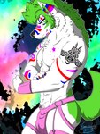 abstract_background anthro belt chest_tuft fur fur_markings male markings mostly_nude muscular muscular_anthro muscular_male nipples pecs piercing solo stripper tattoo tuft white_body franklyfurry canid canine canis mammal wolf 3:4 hi_res