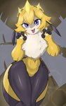 4_fingers anthro black_body black_fur blonde_hair claws crown cute_fangs female fingers fur hair headgear looking_at_viewer manhwa open_mouth pawpads puffy_chest purple_eyes smile solo spread_wings white_body white_fur wings yellow_body yellow_fur rahitoshi solo_farming_in_the_tower queen_poisonous_honeybee_(solo_farming_in_the_tower) arthropod bee honey_bee hymenopteran insect poison_honeybee_(solo_farming_in_the_tower) queen_bee absurd_res hi_res