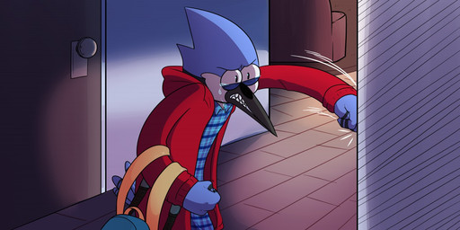 angry anthro backpack beak bodily_fluids clothing hoodie male pattern_clothing pattern_shirt pattern_topwear plaid plaid_clothing plaid_shirt plaid_topwear punch shirt solo tears teeth toothed_beak topwear babynarwhal cartoon_network regular_show mordecai_(regular_show) avian bird blue_jay corvid jay_(bird) new_world_jay oscine passerine 2016