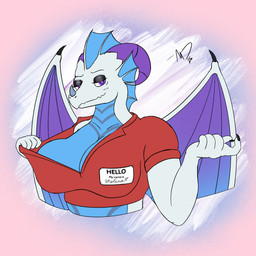 anthro beckoning big_breasts black_nails blue_body blue_scales breasts clothing clothing_pull colored_nails curled_horn dragon_wings female fin gesture horn looking_at_viewer nails pink_background purple_eyes purple_horn purple_wings red_clothing scales simple_background solo white_body white_scales wings monodreams mythology melina_(watermelon) aquatic aquatic_dragon dragon mythological_creature mythological_scalie scalie 1:1 2025 digital_media_(artwork) half-length_portrait hi_res portrait gynomorph_(lore)