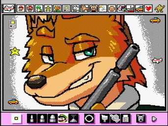 aircraft airplane anthro bedroom_eyes car green_eyes grin grinning_at_viewer gun male narrowed_eyes ranged_weapon seductive simple_background smile smiling_at_viewer solo star vehicle weapon rodricoro game_boy game_boy_family mario_paint nintendo canid canine mammal digital_media_(artwork) dithering headshot_portrait mario_paint_(artwork) portrait