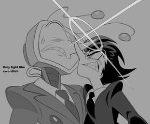 clothed clothing duo electronics for_a_head hair male necktie not_furry screen screen_face simple_background teeth television text toony roachgore deltarune undertale_(series) spamton_g._spamton tenna_(deltarune) addison_(deltarune) darkner humanoid object_head screen_head tv_head digital_media_(artwork) english_text hi_res monochrome