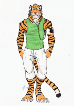 anthro athletic athletic_anthro athletic_male bottomwear cellphone clothed clothing electronics front_view fur green_clothing green_eyes green_topwear head_tuft looking_at_viewer male male_anthro markings neck_tuft orange_body orange_fur pants phone simple_background smartphone smile solo standing striped_arms striped_legs striped_markings striped_tail stripes tail tail_markings topwear tuft white_background white_body white_bottomwear white_clothing white_fur white_pants hufnaar felid mammal pantherine tiger 2019 dated full-length_portrait hi_res portrait