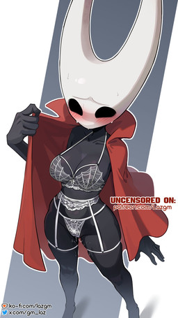 anthro big_breasts blush bodily_fluids bra breasts cloak clothing female garter_straps genital_fluids lingerie panties simple_background solo sweat text translucent translucent_bra translucent_clothing translucent_lingerie translucent_panties translucent_underwear underwear vaginal_fluids gm_laz hollow_knight_(franchise) team_cherry hornet_(hollow_knight) arthropod insect 9:16 absurd_res hi_res url
