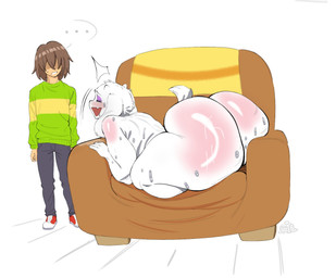 anthro big_butt blush bodily_fluids butt covered_eyes duo exposed eyes_closed eyeshadow female hair hair_over_eye huge_butt makeup male nude nude_anthro nude_female sweat gonzalo_costa deltarune undertale_(series) chairiel kris_dreemurr toriel boss_monster_(undertale) bovid caprine human mammal hi_res