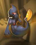 anthro bodily_fluids breasts crying female half-closed_eyes mask narrowed_eyes navel nipples nude pokemorph red_eyes red_nipples ruins sand solo tears elpatrixf nintendo pokemon generation_5_pokemon ghost pokemon_(species) spirit yamask