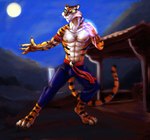 abs anthro bottomwear bulge clothing fur male muscular muscular_anthro muscular_male nipples orange_body orange_fur pants pink_nipples solo striped_body stripes white_body white_fur bleakcat t'ai_fu:_wrath_of_the_tiger wrath_of_the_tiger tai_fu felid mammal pantherine tiger