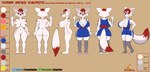 3_toes 4_fingers anthro big_breasts breasts butt clothed clothing feet female fingers front_view hair rear_view red_hair solo tail text toes white_body yellow_eyes arturfox chara_senko_yukimoto canid canine fox mammal absurd_res english_text hi_res model_sheet