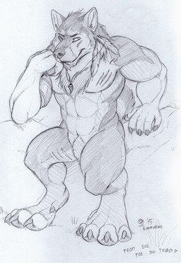 abs anthro claws featureless_crotch finger_claws jewelry looking_at_viewer male male_anthro mouth_closed muscular muscular_anthro muscular_male navel necklace nude pawpads pecs solo toe_claws solaxe_(artist) don_troxo canid canine mammal 2015 dated monochrome signature sketch traditional_media_(artwork)