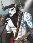 black_body black_fur clothed clothing fur guitar hair horn long_hair male muscular muscular_male musical_instrument nipple_piercing nipples partially_clothed piercing plucked_string_instrument rocking_out solo string_instrument tattoo white_body white_fur torfur torfur_(torfur) 3:4 hi_res