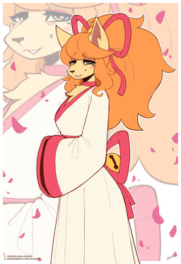 accessory anthro asian_clothing bow_ribbon chest_tuft choker clothing east_asian_clothing eyebrow_through_hair eyebrows eyelashes female fur hair hair_accessory hair_bow hair_ribbon japanese_clothing jewelry kimono necklace orange_hair ponytail ribbons solo tan_body tan_fur translucent translucent_hair tuft lyorenth-the-dragon undertale_yellow ceroba_ketsukane canid canine fox mammal 2025 hi_res