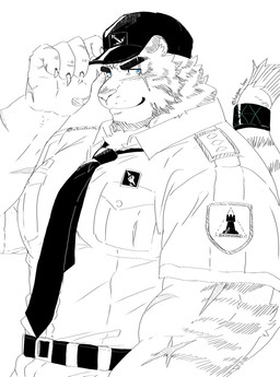 5_fingers accessory anthro blue_eyes claws clothed clothed_anthro clothed_male clothing fingers fur furgonomics humanoid_hands jewelry male ring solo striped_body striped_fur stripes tail tail_accessory tail_jewelry tail_ring text hagom arknights hypergryph studio_montagne mountain_(arknights) felid mammal pantherine tiger artist_name hi_res signature