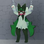 anthro bdsm biped blush bondage bound chain chained digitigrade featureless_crotch female fur green_body green_fur inside smile solo tail sum nintendo pokemon generation_9_pokemon meowscarada pokemon_(species) 1:1 hi_res