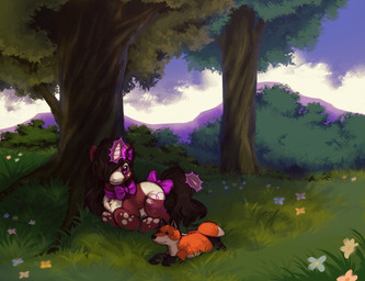 accessory black_mane black_tail blue_flower blue_sky bow_ribbon brown_body brown_fur closed_smile cloud cutie_mark female female_feral feral flower fur furgonomics grass horn light long_mane long_tail lying lying_on_ground magic magic_user mane mane_over_eye mountain mouth_closed multicolored_body multicolored_fur no_pupils on_front on_ground outside plant plushie purple_bow purple_eyes purple_tail_bow quadruped ribbons sewing sewing_needle shrub sky smile solo tail tail_accessory tail_bow tail_ribbon white_body white_fur yellow_flower cabysoft hasbro mlp_g1 my_little_pony mythology fan_character softie_cuddle equid equine mammal mythological_creature mythological_equine unicorn 2022 colored digital_drawing_(artwork) digital_media_(artwork) english_description hi_res lighting shaded