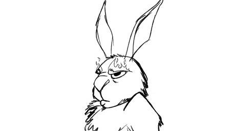 grumpy male simple_background solo newmoon_draws_(artist) lagomorph leporid mammal rabbit 16:9 2019 monochrome sketch widescreen