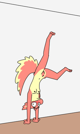 anthro areola biped blush breasts countershading crotch_tuft digitigrade embarrassed feet female fluffy fluffy_ears fluffy_tail fur genitals hands_on_ground handstand humanoid_genitalia humanoid_vulva inside looking_at_viewer navel neck_tuft nipples nude nude_female one_leg_up orange_body orange_fur plump_labia raised_leg rounded_snout slim slim_female small_breasts smile solo tail three-quarter_view toes tuft upside_down vector_art vulva wobbly_mouth yellow_body yellow_fur ablativeshield rau_(aquest) pretzel_(species) 2025 3:5 digital_media_(artwork) flat_colors full-length_portrait hi_res portrait