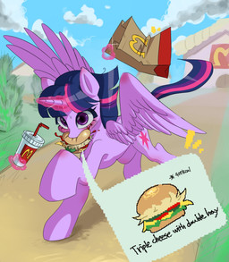 blush cloud container cup disposable_cup female feral hayburger horn magic running solo telekinesis wings shagin friendship_is_magic hasbro mcdonald's my_little_pony mythology twilight_sparkle_(mlp) equid equine mammal mythological_creature mythological_equine winged_unicorn hi_res
