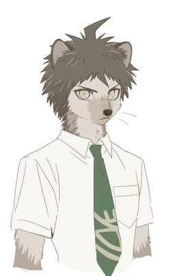 accessory ahoge alternate_species anthro black_nose bristled_fur brown_body brown_fur brown_hair clothed clothing collared_shirt dress_shirt fur furrification green_necktie hair looking_at_viewer male necktie pink_inner_ear school_uniform shirt short_sleeves simple_background solo spikes topwear uniform whiskers white_background white_dress_shirt june777th danganronpa danganronpa_2 spike_chunsoft hajime_hinata eulipotyphlan hedgehog mammal hi_res