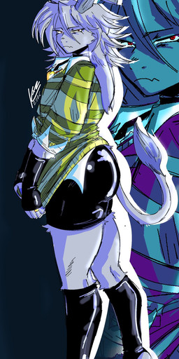 anthro clothing covering covering_crotch digit_ring feet handwear horn jewelry latex latex_clothing latex_handwear latex_legwear legwear male ring solo sweater tail tail_tuft toe_ring toes topwear tuft katztonight undertale undertale_(series) asriel_dreemurr bovid caprine goat mammal hi_res