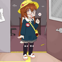 anthro asian_clothing classroom clothing east_asian_clothing female gesture japanese_clothing kindergarten_uniform school school_uniform solo suggestive suggestive_gesture uniform young young_anthro young_female y0dare lagomorph leporid mammal rabbit 1:1