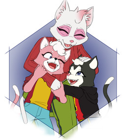 anthro black_body black_fur black_nose bottomwear clothed clothed_anthro clothed_female clothing eyes_closed female fur group hair multicolored_body multicolored_fur pants pink_body pink_fur pink_nose shirt sweater topwear trio two_tone_body two_tone_fur white_body white_fur white_hair joeadok nintendo star_fox katt_monroe domestic_cat felid feline felis mammal daughter_(lore) mother_(lore) mother_and_child_(lore) mother_and_daughter_(lore) parent_(lore) parent_and_child_(lore) parent_and_daughter_(lore) sibling_(lore) sister_(lore) sisters_(lore)