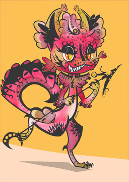 ambiguous_gender anthro fur grin holding_melee_weapon holding_object holding_polearm holding_spear holding_weapon melee_weapon pink_body pink_fur polearm sharp_teeth smile solo spear teeth weapon naircat avian bird domestic_cat felid feline felis hybrid mammal 2014
