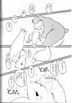 anthro black_and_white canid canine chibineco comic dialogue duo female fox hi_res japanese_text male male/female mammal monochrome simple_background slightly_chubby tail text translation_request unknown_species white_background