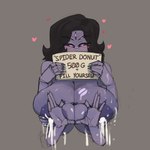 big_breasts black_hair black_sclera blush bodily_fluids breasts female gesture hair heart_gesture heart_symbol holding_object holding_sign huge_breasts lactating long_hair mature_female multi_arm multi_eye multi_limb prostitution purple_body purple_eyes sign solo crows_dome undertale undertale_(series) muffet animal_humanoid arachnid arachnid_humanoid arthropod arthropod_humanoid humanoid spider_humanoid 1:1 hi_res