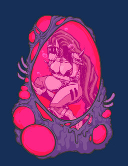 anthro bio_mechanical breasts cleavage clothed clothing cord_hair cord_tail corruption curled_up cybernetics female fetal_pose holding_self incubation_pod machine non-mammal_breasts sleeping solo visor_eyes warrior mudsley taimanin_(series) taimanin_asagi s.o.n.j.a._(alphaleader) protogen robot valkyrie absurd_res alpha_channel hi_res