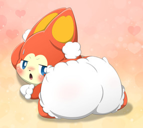 anthro big_butt bloomers blush bottomwear butt clothed clothed_anthro clothed_female clothing female female_anthro gradient_background looking_at_viewer looking_back looking_back_at_viewer simple_background solo underwear coumav himitsu_no_cocotama pokarin_(cocotama) cocotama absurd_res hi_res