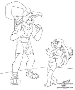3_toes 4_toes 5_fingers anthro basketball_hoop body_size_growth bottomwear bulge clothed clothing collarbone duo feet fingers flat_cap footwear fur hair hat headgear headwear legwear long_ears male midriff science shirt shoes short_hair shorts simple_background size_difference size_transformation socks standing stirrup_socks tail tail_tuft tank_top text toes topwear transformation tuft white_background wolfblade jesse_collins border_collie canid canine canis collie domestic_cat domestic_dog felid feline felis herding_dog hybrid lagomorph leporid mammal pastoral_dog rabbit sheepdog black_and_white monochrome url