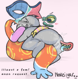 ambiguous_gender anthro cunnilingus female floating_eyes floating_mouth genitals intersex intersex/female oral sex sweating_profusely teeth vaginal vulva yellow_teeth nakeilyar big_blue_bubble my_singing_monsters anon illoost