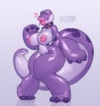 anthro big_breasts blush breasts female inflatable living_sex_toy nipple_donuts nipples purple_body solo thick_thighs white_body wide_hips dekotf animate_inanimate living_inflatable living_sex_doll lizard reptile scalie