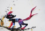 ambiguous_gender black_body black_fur blue_stripes feral fur hair red_hair red_tail solo stripes tail naircat unknown_species 2013