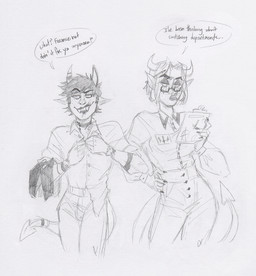 bottomwear breasts button-down_shirt buttoning_shirt choker clipboard clothed clothing collared_shirt dialogue duo ear_piercing ear_ring eyebrows eyewear fangs female female_humanoid fingernails fully_clothed glasses hair holding_clipboard holding_object horn humanoid_hands humanoid_pointy_ears jewelry lips looking_at_another male male_humanoid nails necklace pants pencil_behind_ear piercing pointy_ears raised_eyebrow rectangular_glasses ring_piercing sharp_fingernails sharp_nails sharp_teeth shirt short_hair spade_tail speech_bubble standing tail teeth text thick_lips topwear wearing_glasses ed_mortis demon demon_humanoid humanoid 2020 english_text graphite_(artwork) greyscale handwritten_text monochrome sketch traditional_media_(artwork) nonbinary_(lore)