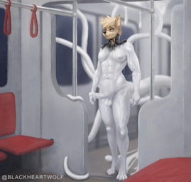 anthro balls corruption detailed_background dripping erection genitals goo_transformation humanoid_genitalia male metro mid_transformation mind_break penis red_eyes slime solo standing standing_on_toes tendrils tentacles train transformation underground vehicle white_body white_goo blackheartwolf canid goo_creature latex_creature living_latex mammal absurd_res hi_res