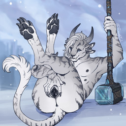 anthro anus black_genitals black_pawpads blue_eyes crossed_legs female flat_chested genitals inviting light_body looking_at_viewer lying multi_nipple muscular muscular_anthro muscular_female nipples nude nude_anthro nude_female on_back pawpads pose presenting simple_background smile snow solo spread_vulva spreading striped_body stripes vulva weapon conditional_dnp roughjaki guild_wars charr felid mammal 1:1 digital_media_(artwork) hi_res pinup
